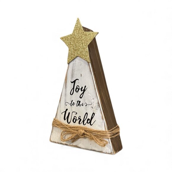 Handmade Wooden "Joy To The World" Christmas Tree Decor With Glitter Star & Twin - Picture 4 of 5